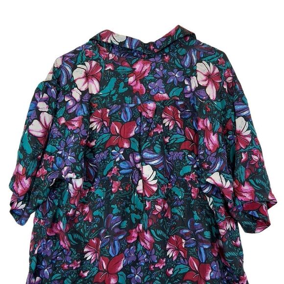 🌺100% Silk large Vintage bright floral tropical Hawaiian button down Miami vice - Picture 13 of 13